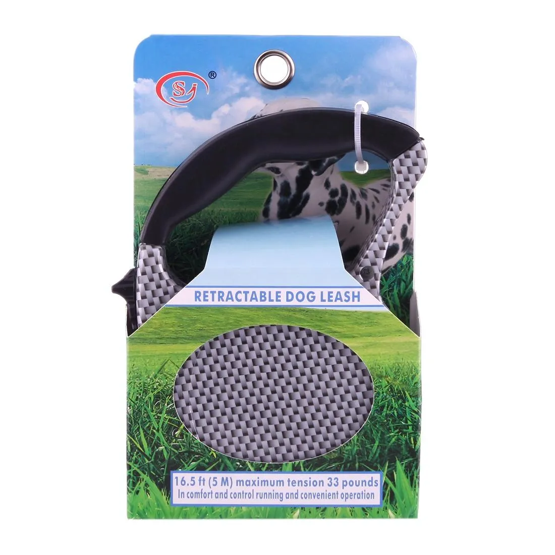 5M Grid Pattern Retractable Dog Leash Black / White