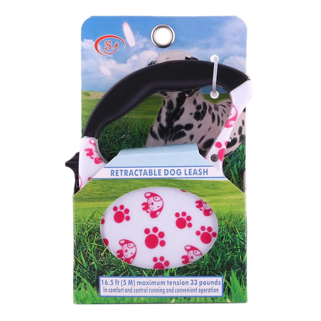 5M Pink Dog Footprint Pattern Easy Operation Retractable Dog Leash Pink