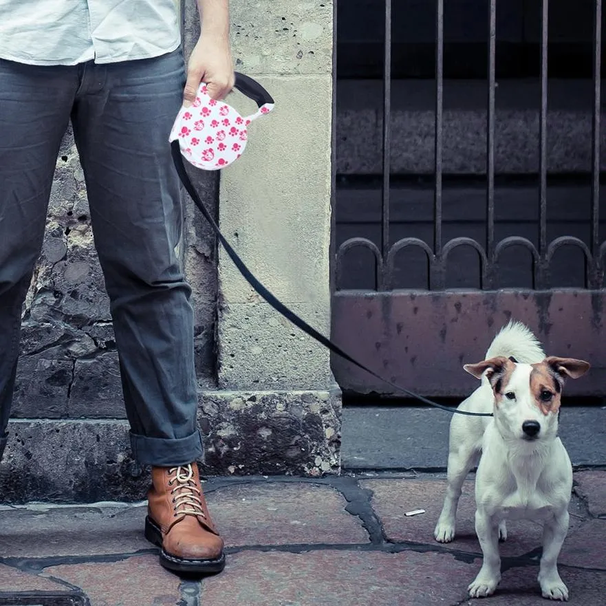 5M Pink Dog Footprint Pattern Easy Operation Retractable Dog Leash Pink