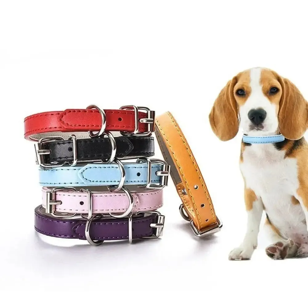 Adjustable Leather Pet Collar for Small, Medium, and Large Dogs Available in 6 Colors
