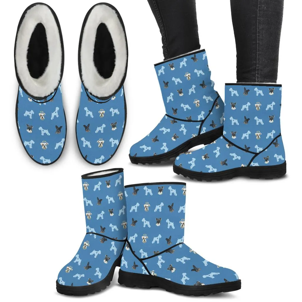 Custom Faux Fur Boots - Pet Faces Pattern (Background Color can be anything)