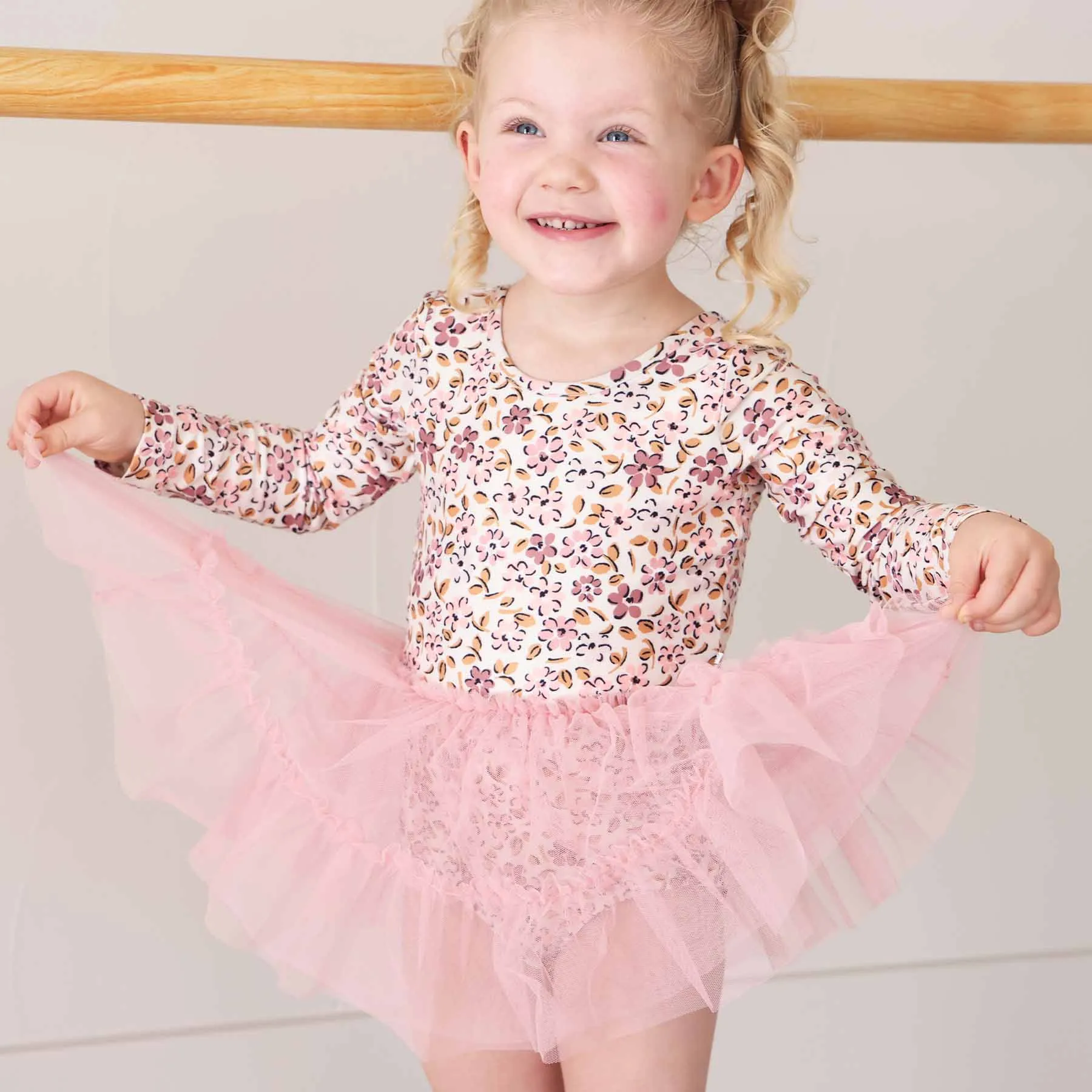 Long Sleeve Ruffle Skirt Leotard | Fall Blooms